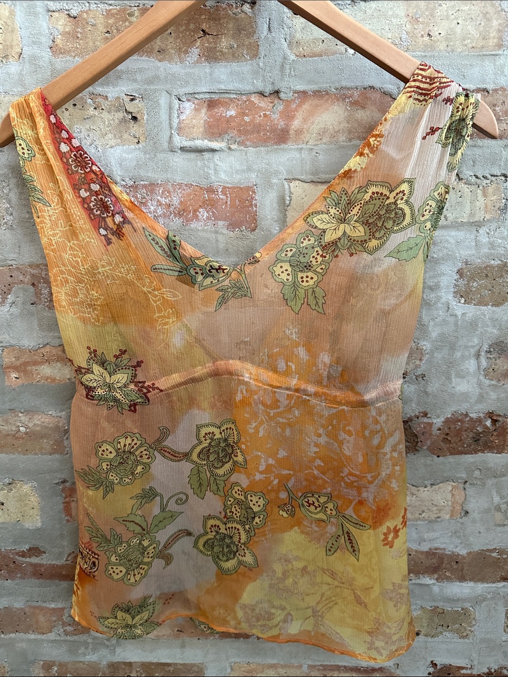 Express Sheer Floral Tie-Front Tank Top - Yellow Orange Green - Picture 3 of 3